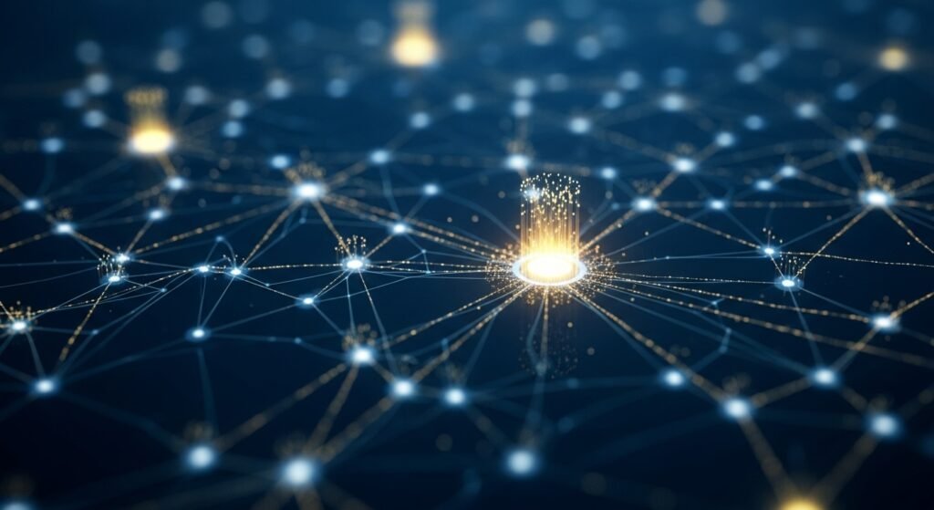 거대 고래 지갑 간의 자금 흐름을 시각화한 온체인 네트워크 노드 맵